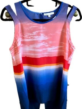 Joan Vass Pink, Blue & Red Ombre Tank Top